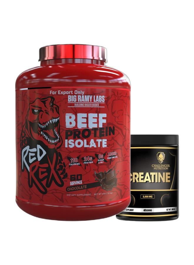 مختبرات رامي الكبرى REDREX Beef Isolate Chocolate 4LB + Challenger Creatine 300g Bundle - Image 2